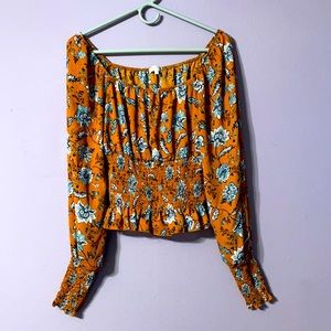 Orange and Blue scrunched nice crop with long sleeves